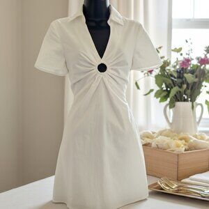 A&F LWD Mini White Shirt Dress Faux Tie Sheath Wedding Shower Travel Vacation S